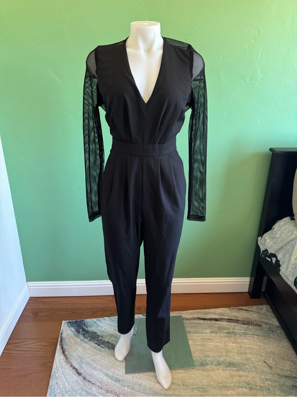 Sexy V-Neck Black Mesh Sleeve Jumpsuit Sz Large